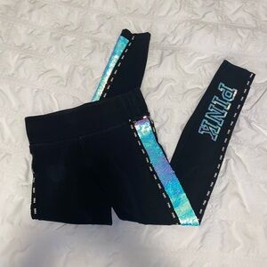 Victoria’s Secret PINK Bling Mermaid Sequin Logo Black Leggings Y2K multicolor 🩷